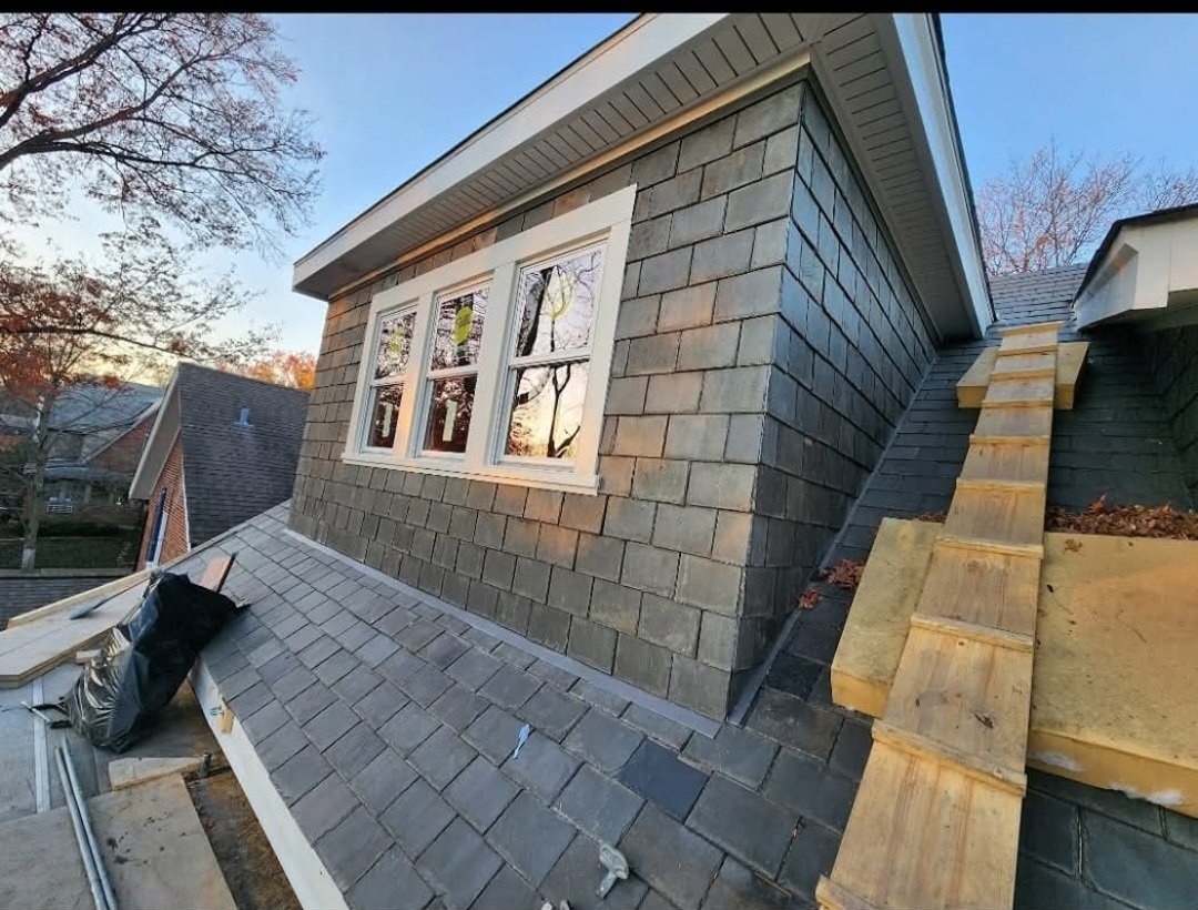 New dormer bathroom addition with slate tiles and new windows